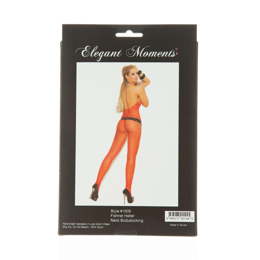 Halter Neck Fishnet Bodystocking in red box from front 