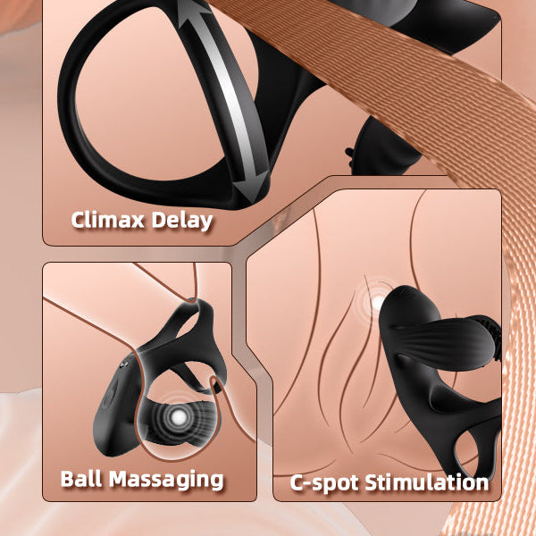 Sexual product with features labeled on a beige background