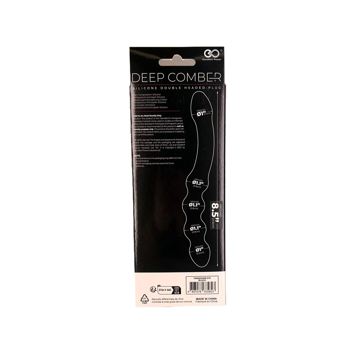NMC Deep Comber — Plug à deux extrémités en silicone, 8,5 po, noir
