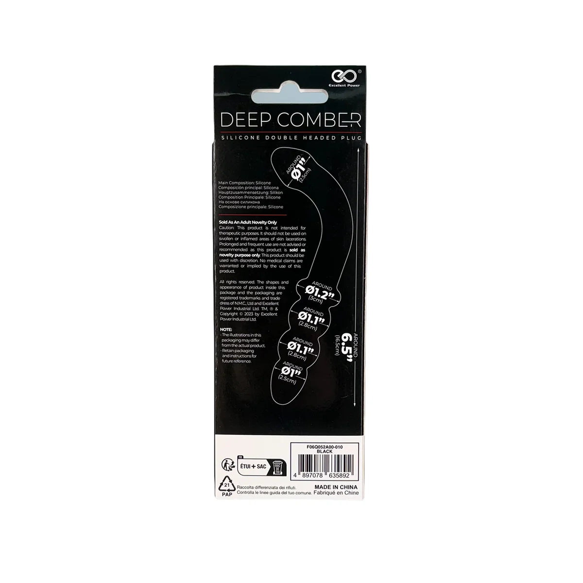 NMC Deep Comber — Plug double en silicone, noir, 6,5 po