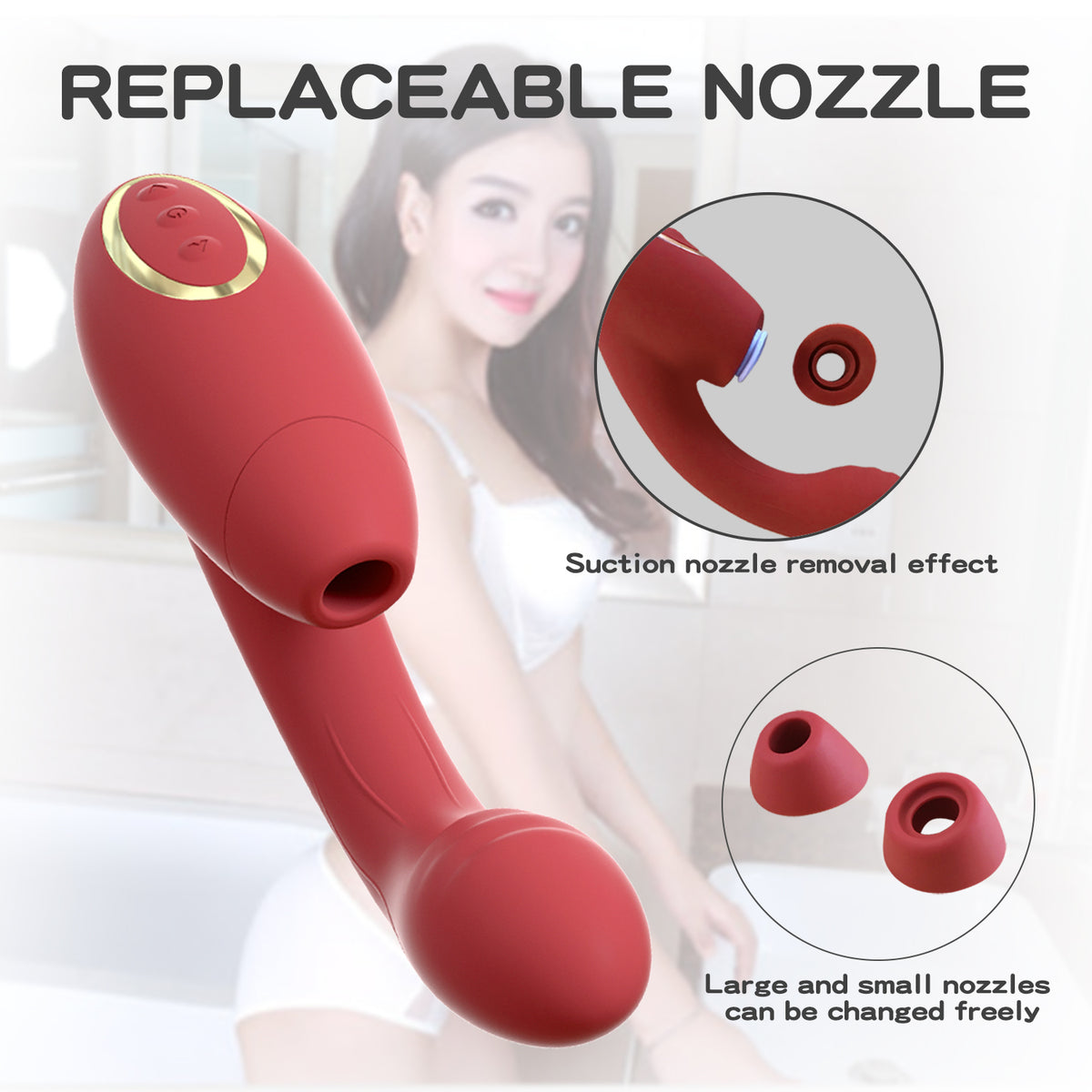 Vibrators Sucker of Red color with feature os Nozzle removal 