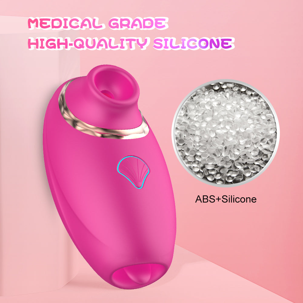 HerEmpire Sucker with 'Medical Grade High-Quality Silicone' text and close-up of silicone texture on a pink background.