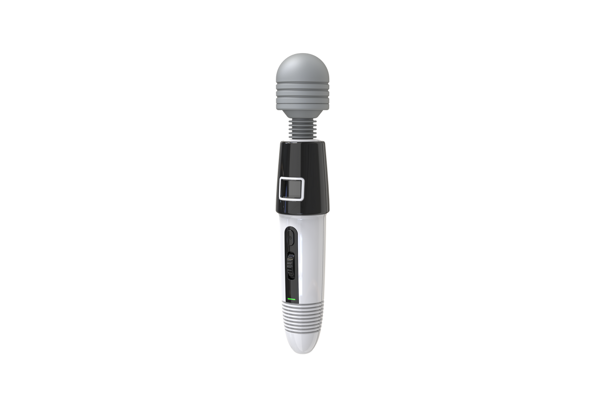White and black handheld electronic device on a white background
