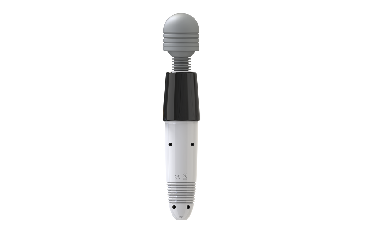 White handheld device with a gray top on a white background