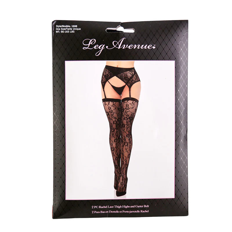Leg Avenue 2 Piece Rachel Lace Thigh Highs & Crossover Garter Belt