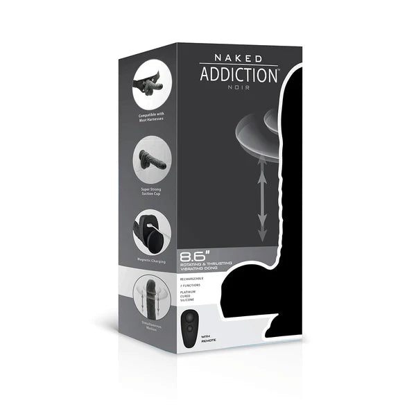 Naked Addiction – 8.6” Silicone Rotating & Thrusting Vibrating Dildo with Remote - Noir