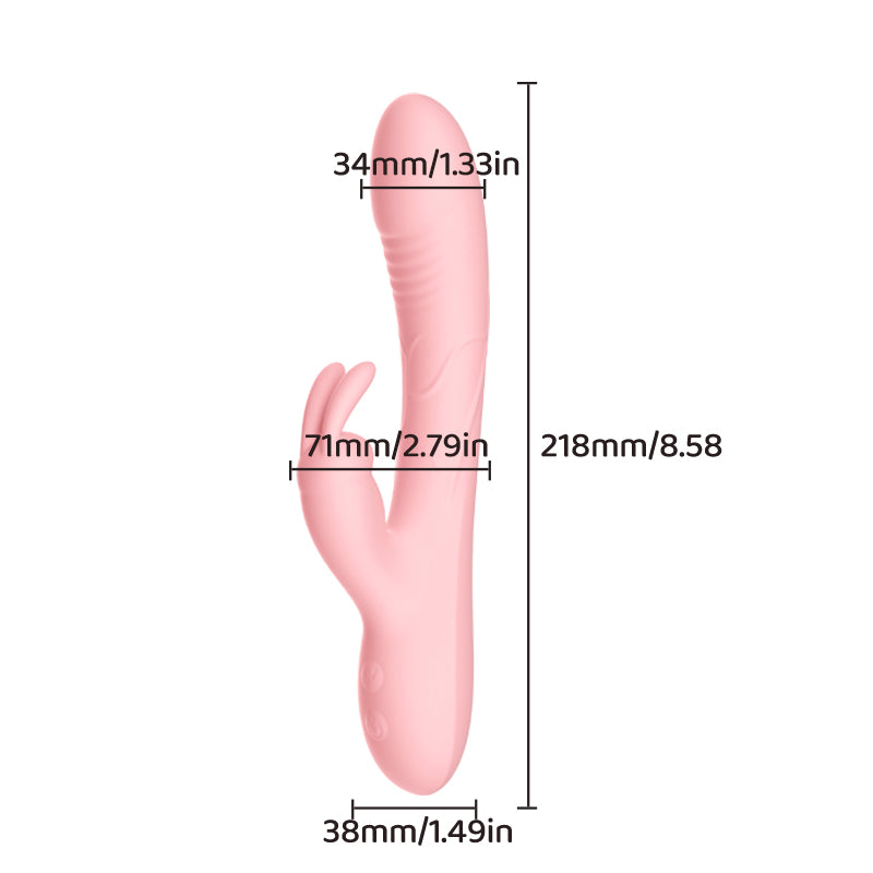 Pink silicone product with measurements on a white background
