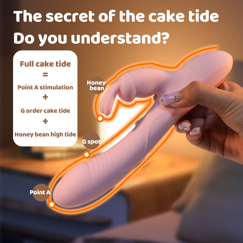 Product with labeled points of interest and text about 'cake tide' on a blurred background