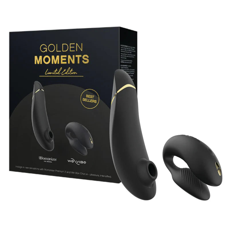 Black and gold product with packaging labeled 'Golden Moments' on a white background