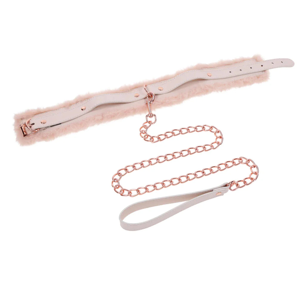 Sportsheets Sex & Mischief Peaches ’N Cream — Collier en fausse fourrure et laisse