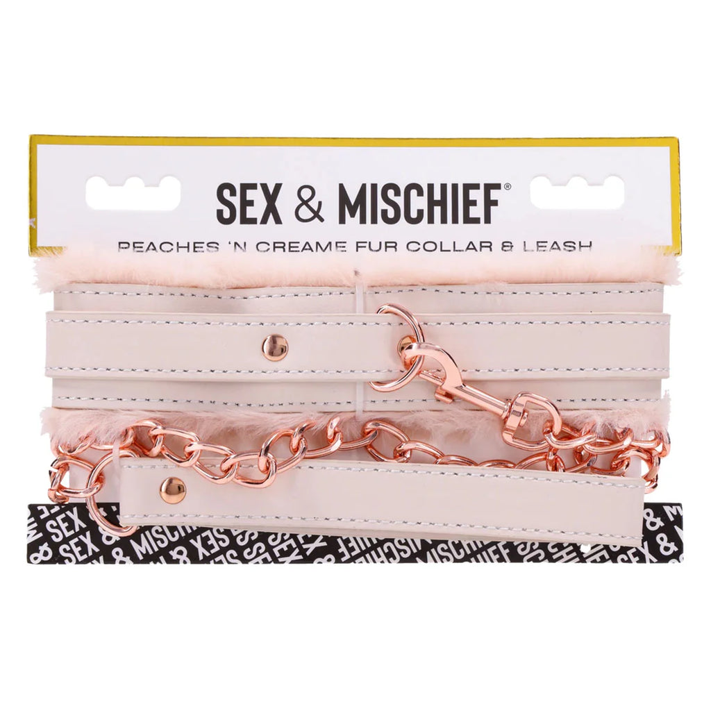 Sportsheets Sex & Mischief Peaches ’N Cream — Collier en fausse fourrure et laisse